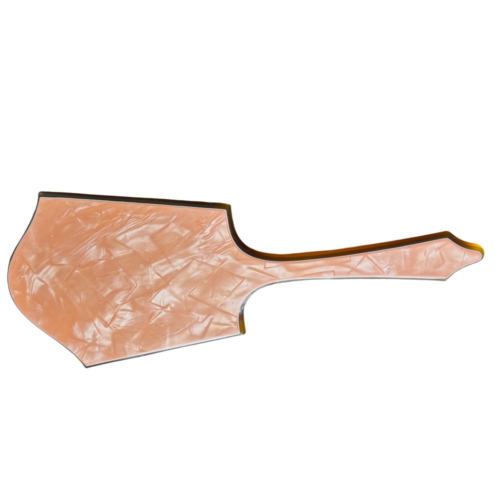 Vintage Pyralin Mayflower Amber Celluloid Hand Mirror Art Deco Shield Shape